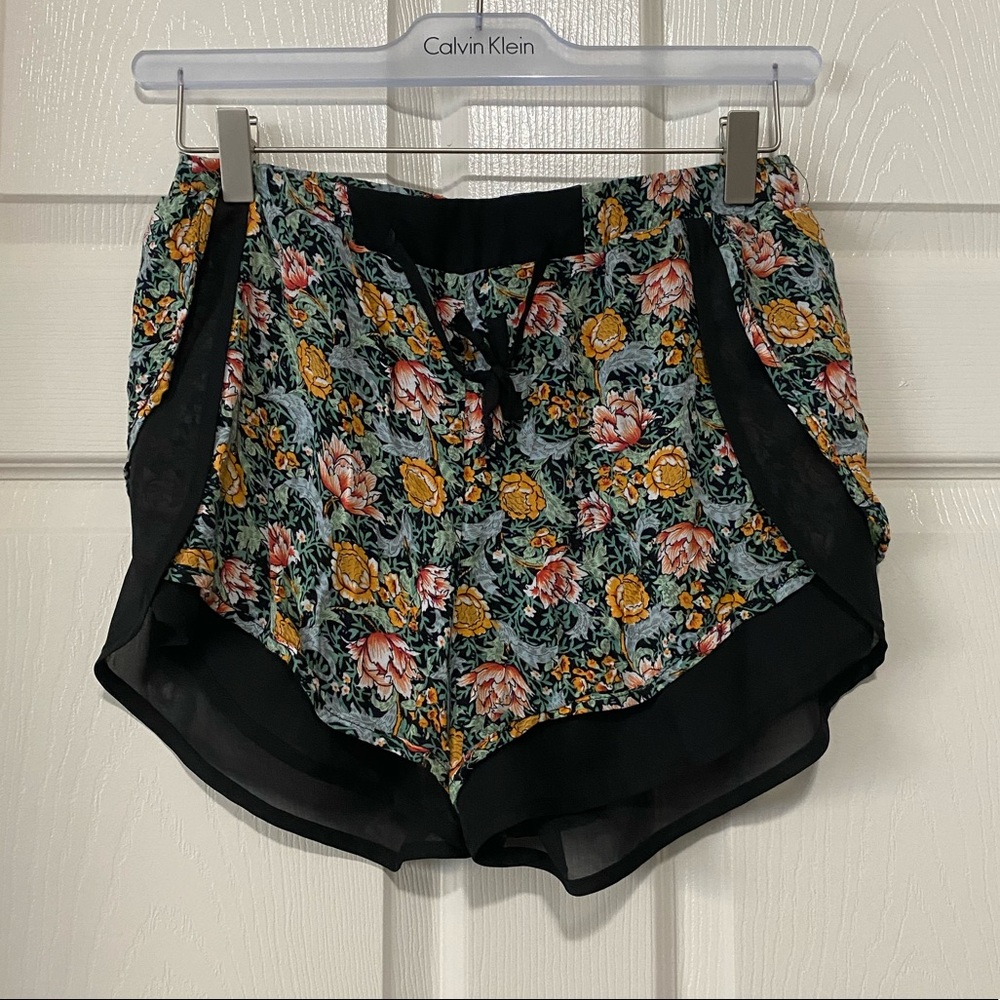 Floral print shorts.